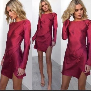 Saints + Secrets Dress Large Womens Classic Wine Red Dress Long Sleeves V Back